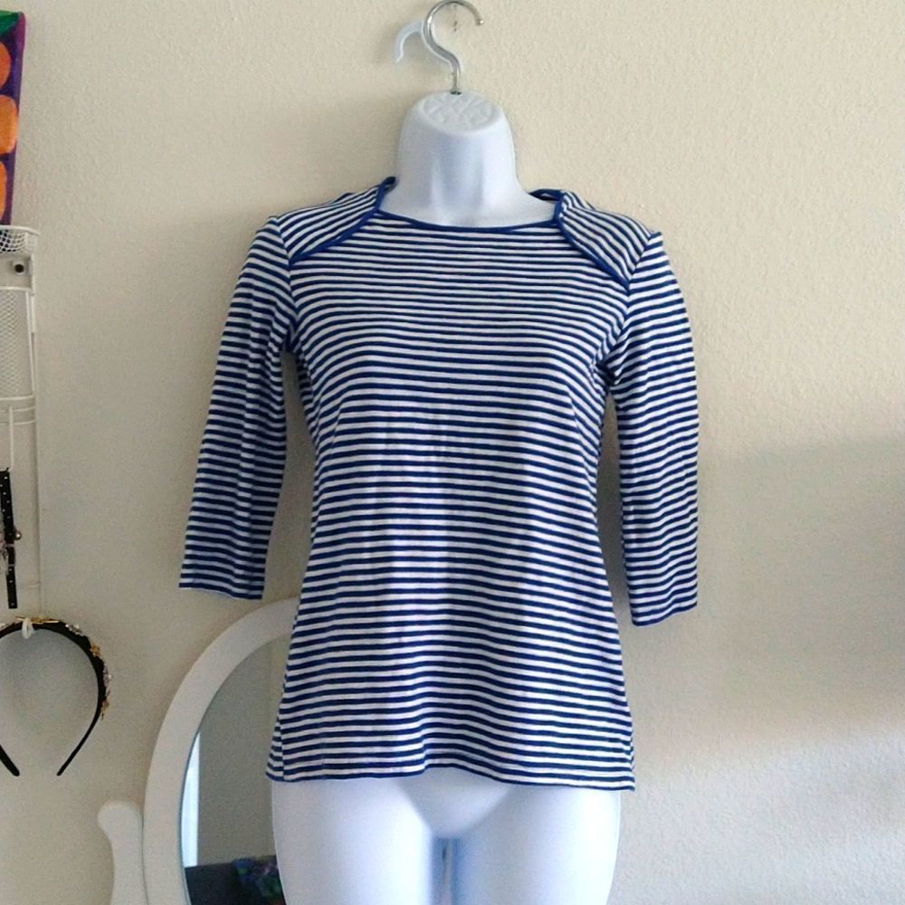 Who What Wear Striped Blue Top 3/4 Sleeve size XS